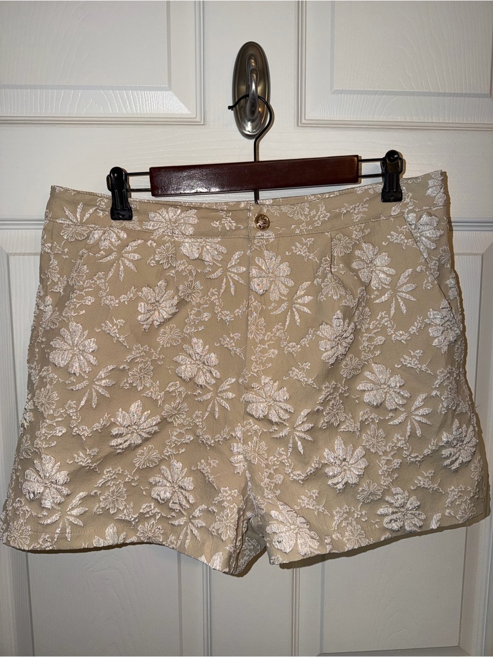 Women’s Floral Embroidered Beige Shorts